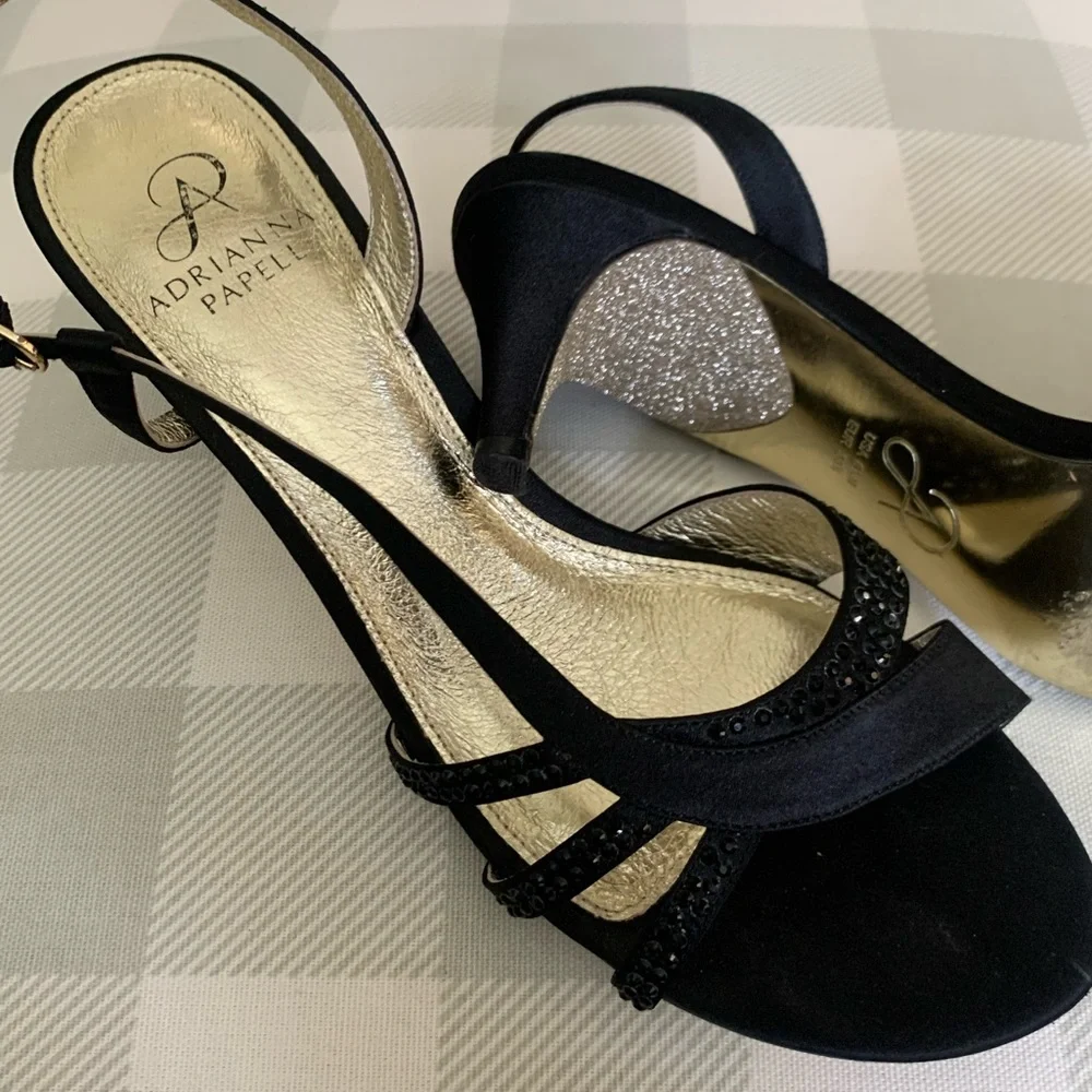 Adrianna Papell black satin heels with beads and sparkly heel - Picture 1 of 10